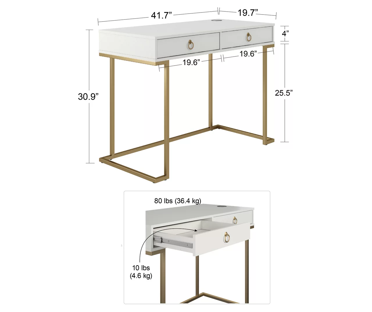 Camila Gray Writing Desk With Wireless Charging - Image 6