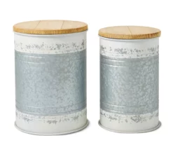 Galvanized Steel & White 2-Piece Metal Storage Stool Set