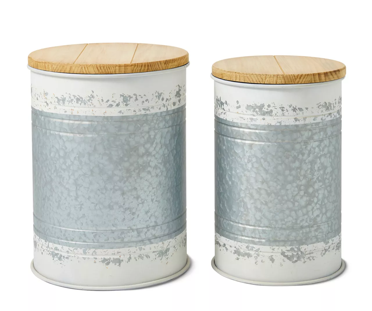 Galvanized Steel & White 2-Piece Metal Storage Stool Set