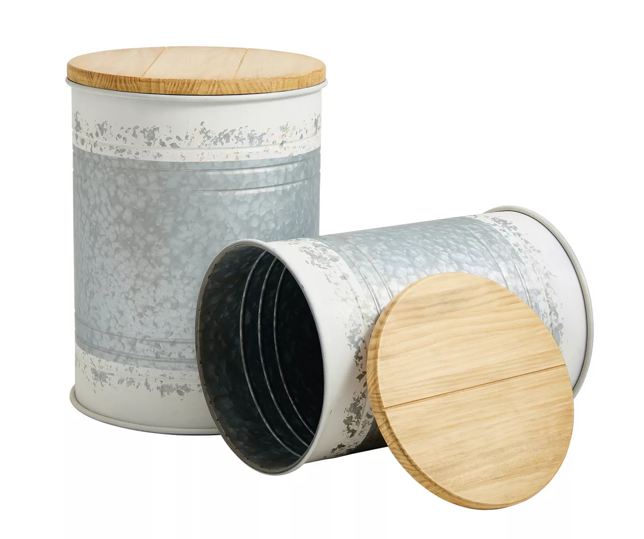 Galvanized Steel & White 2-Piece Metal Storage Stool Set - Image 7