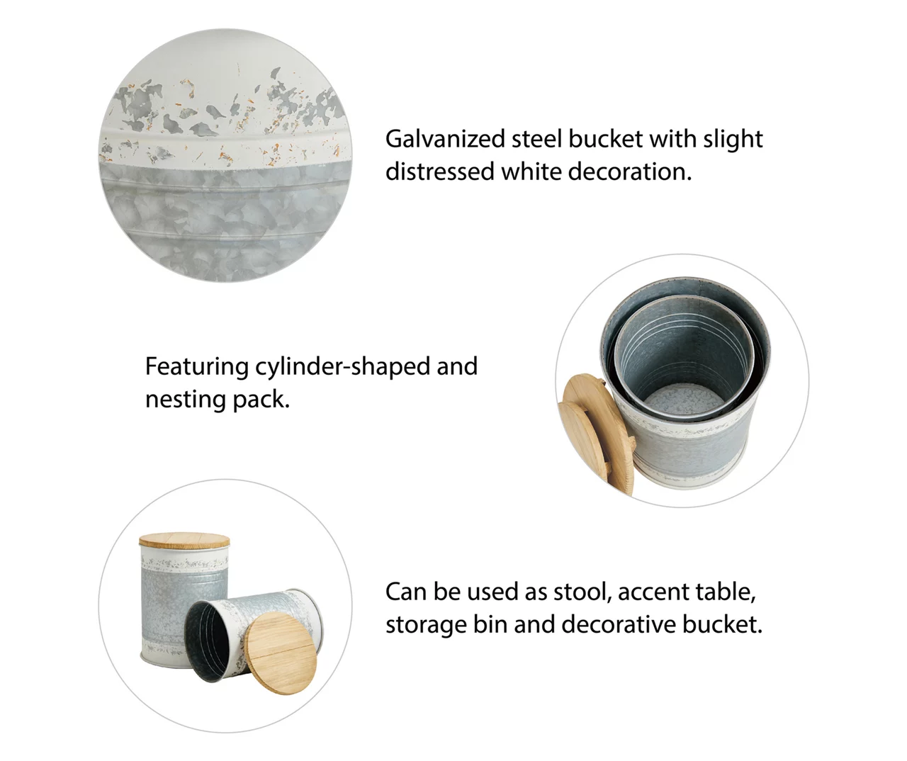 Galvanized Steel & White 2-Piece Metal Storage Stool Set - Image 8