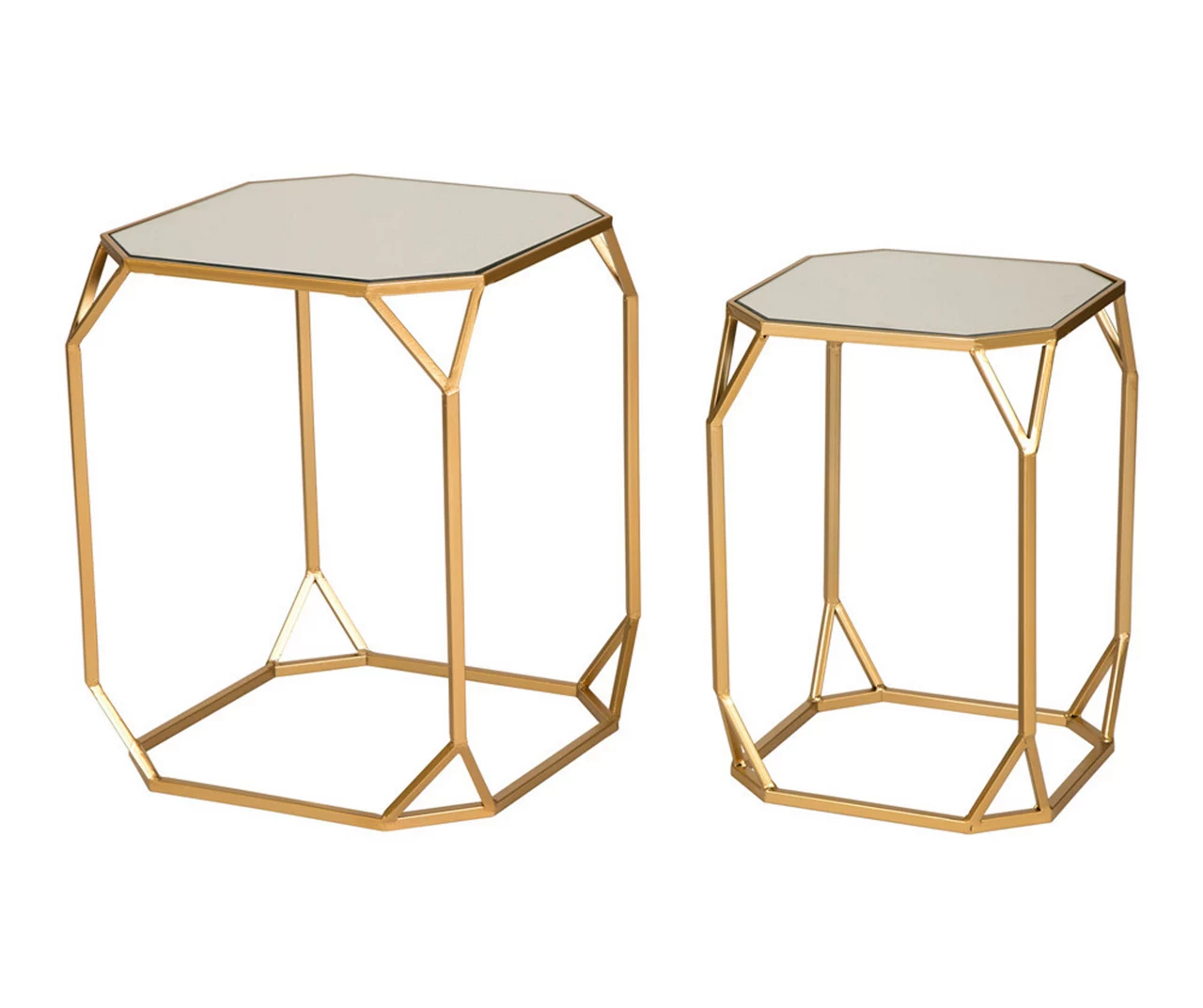 Gold Glass Top 2-Piece Nesting Side Table Set