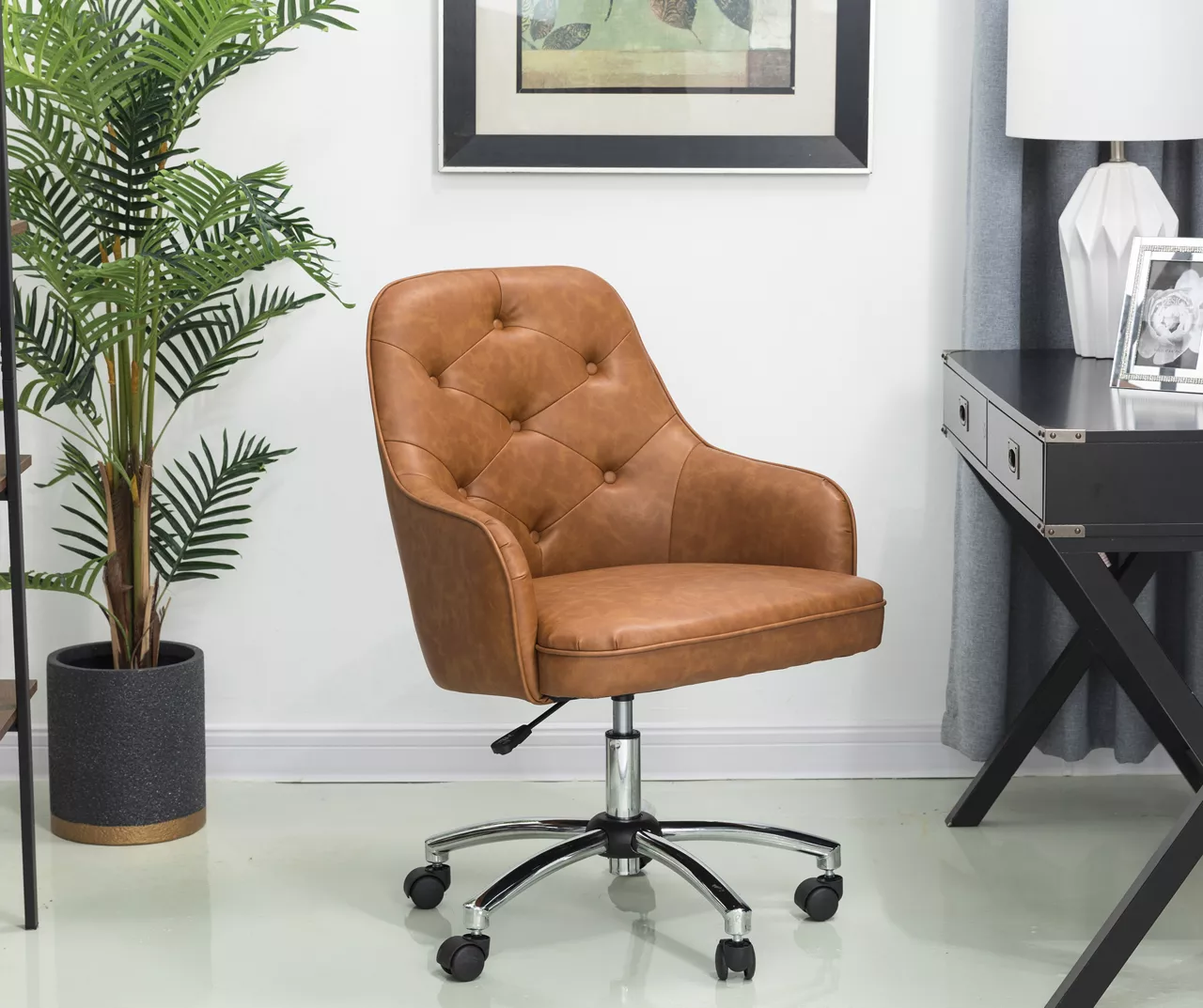 Caramel Brown Faux Leather Tufted Adjustable Office Chair - Image 3