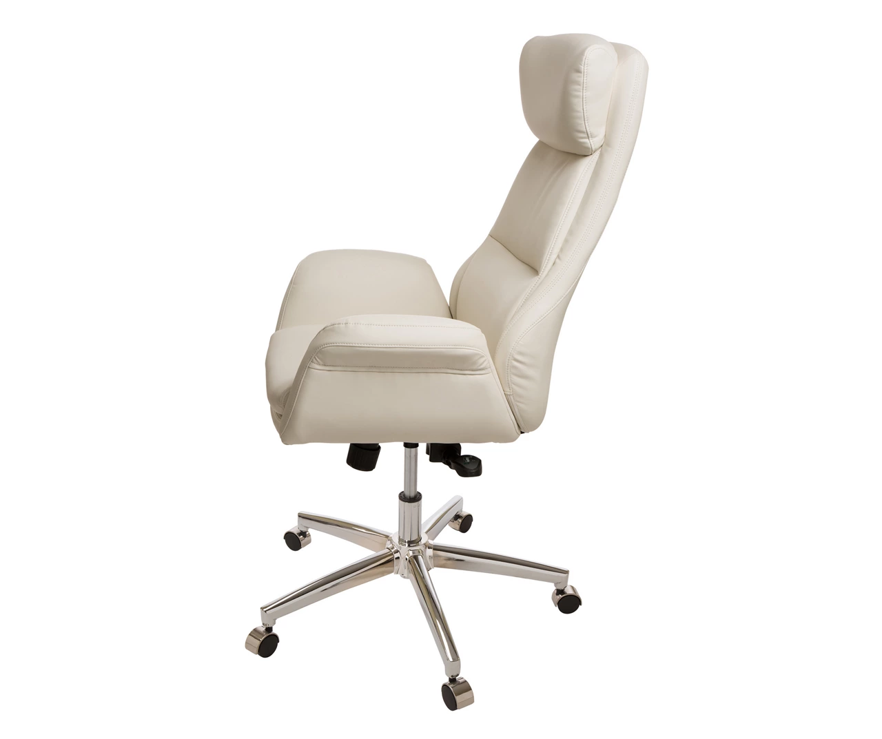 Cream Mid-Century Modern Faux Leather Executive Office Chair - Image 4