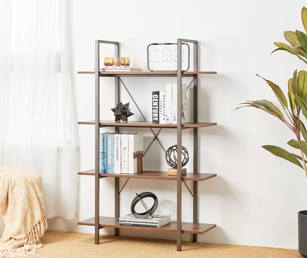 Walnut Modern Open 4-Shelf Bookcase - Image 2