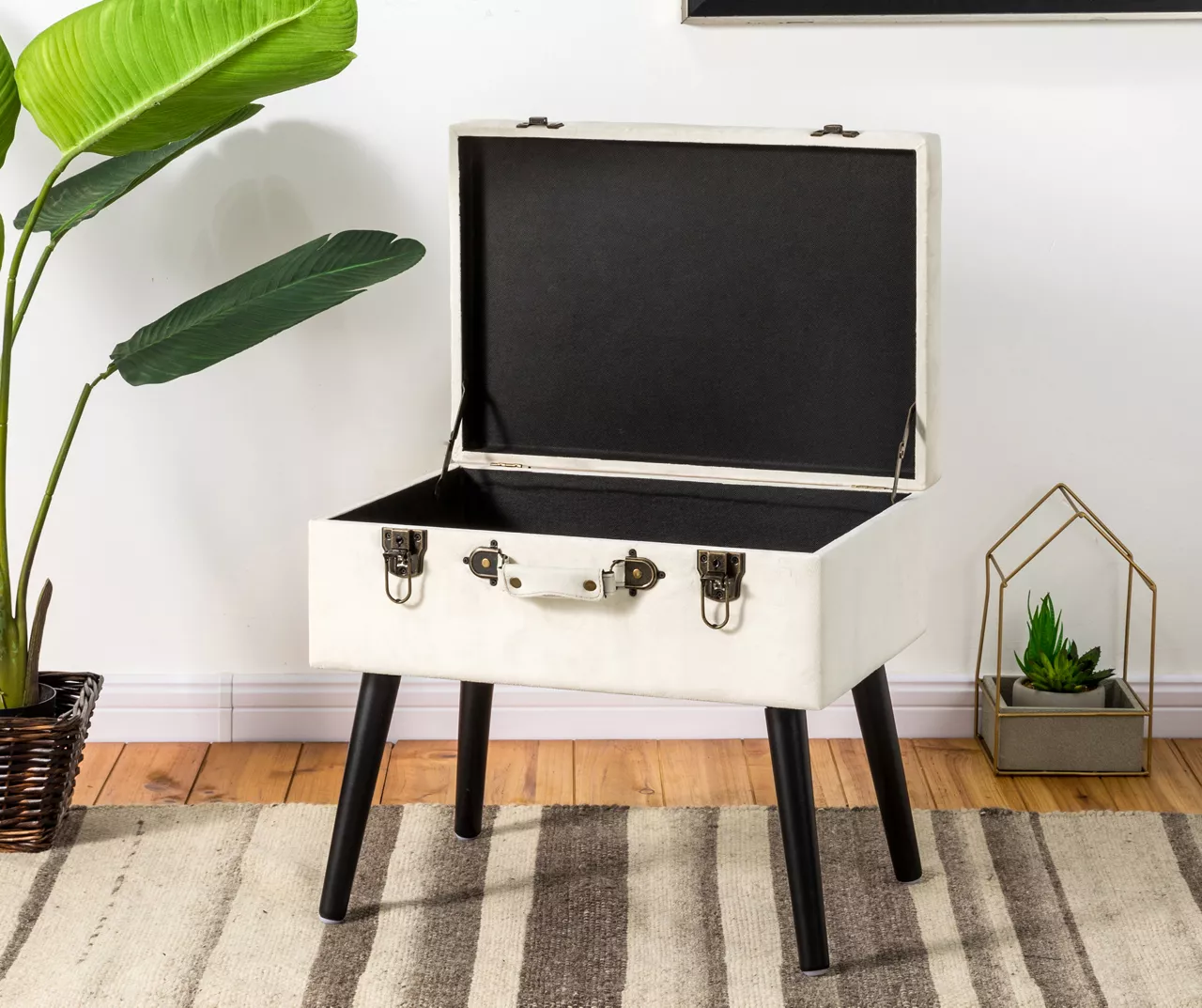 Seashell White Velvet Suitcase Storage Stool - Image 3