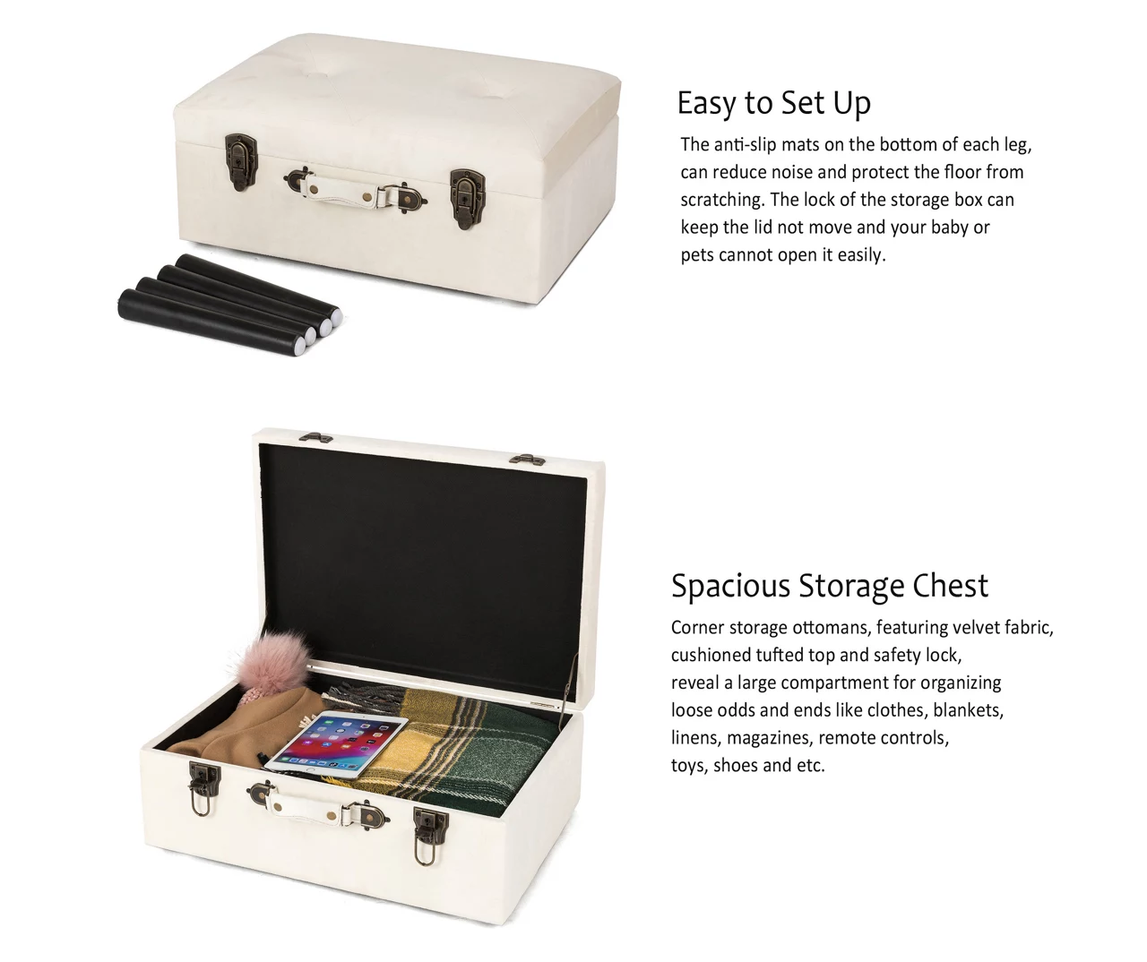 Seashell White Velvet Suitcase Storage Stool - Image 7