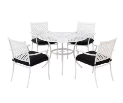 White Lattice 5-Piece Cushioned Patio Dining Set