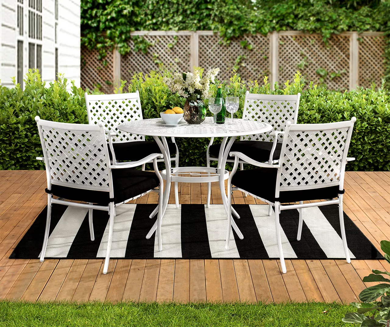 White Lattice 5-Piece Cushioned Patio Dining Set - Image 2
