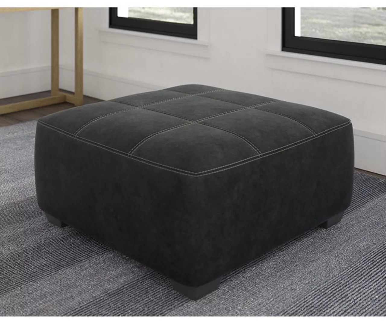 Bilgray Black Faux Leather Oversize Accent Ottoman - Image 2