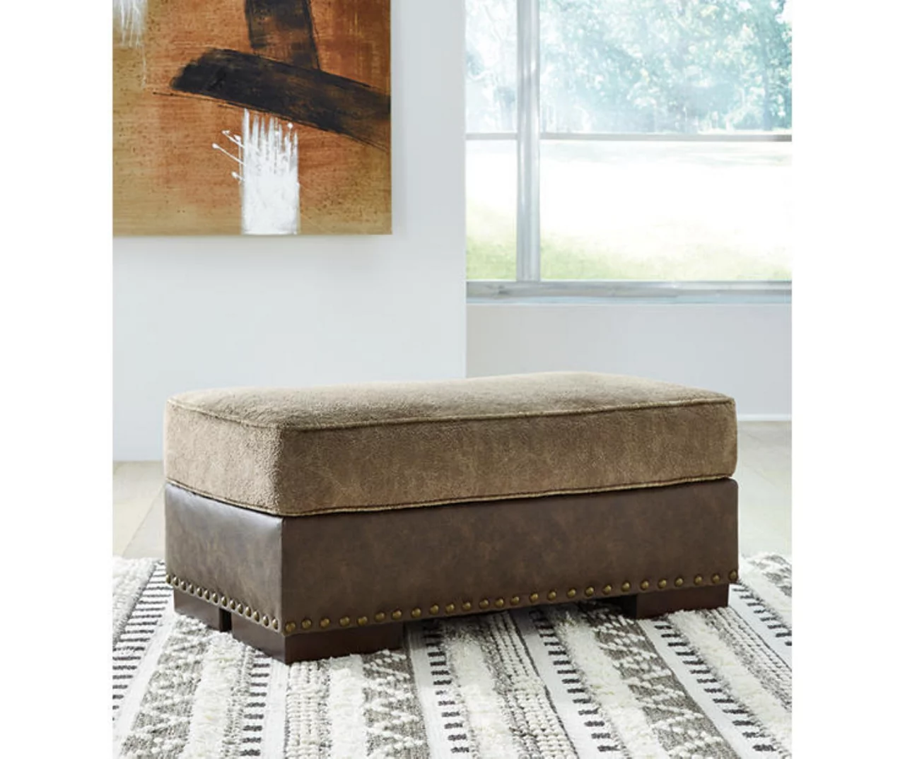 Alesbury Brown Faux Leather Ottoman - Image 2