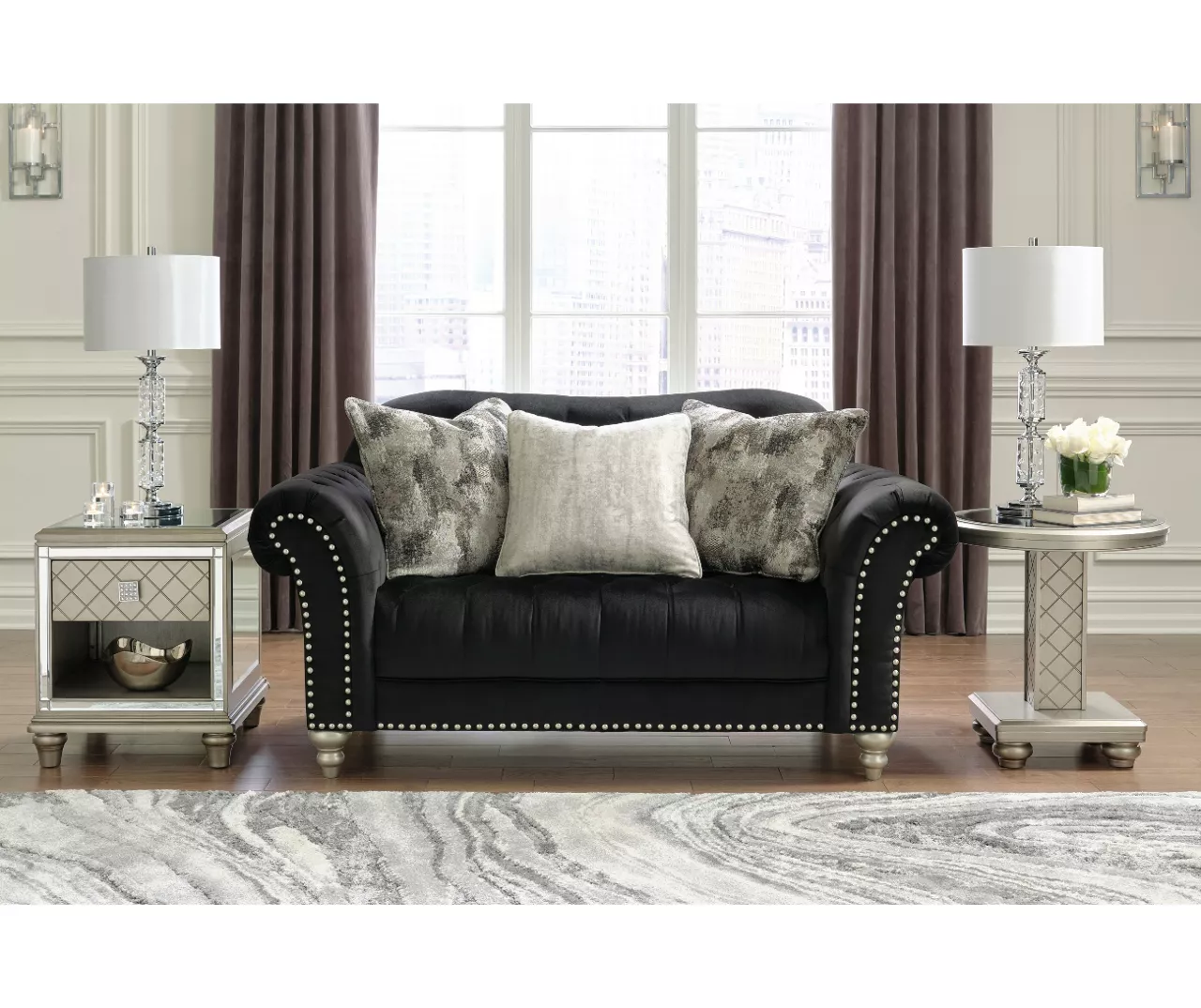 Harriotte Black Loveseat - Image 5