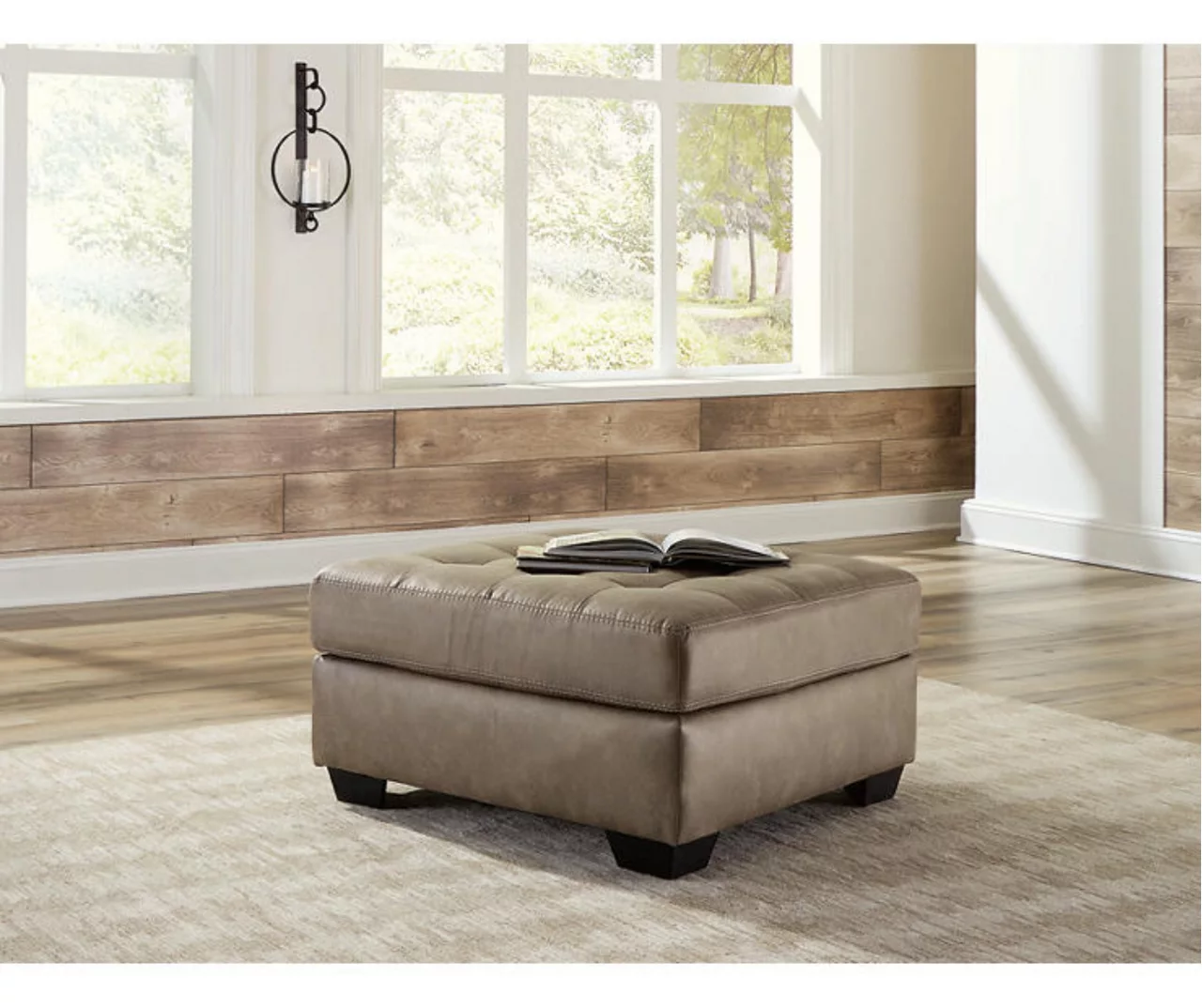 Keskin Brown Faux Leather Oversize Accent Ottoman - Image 2