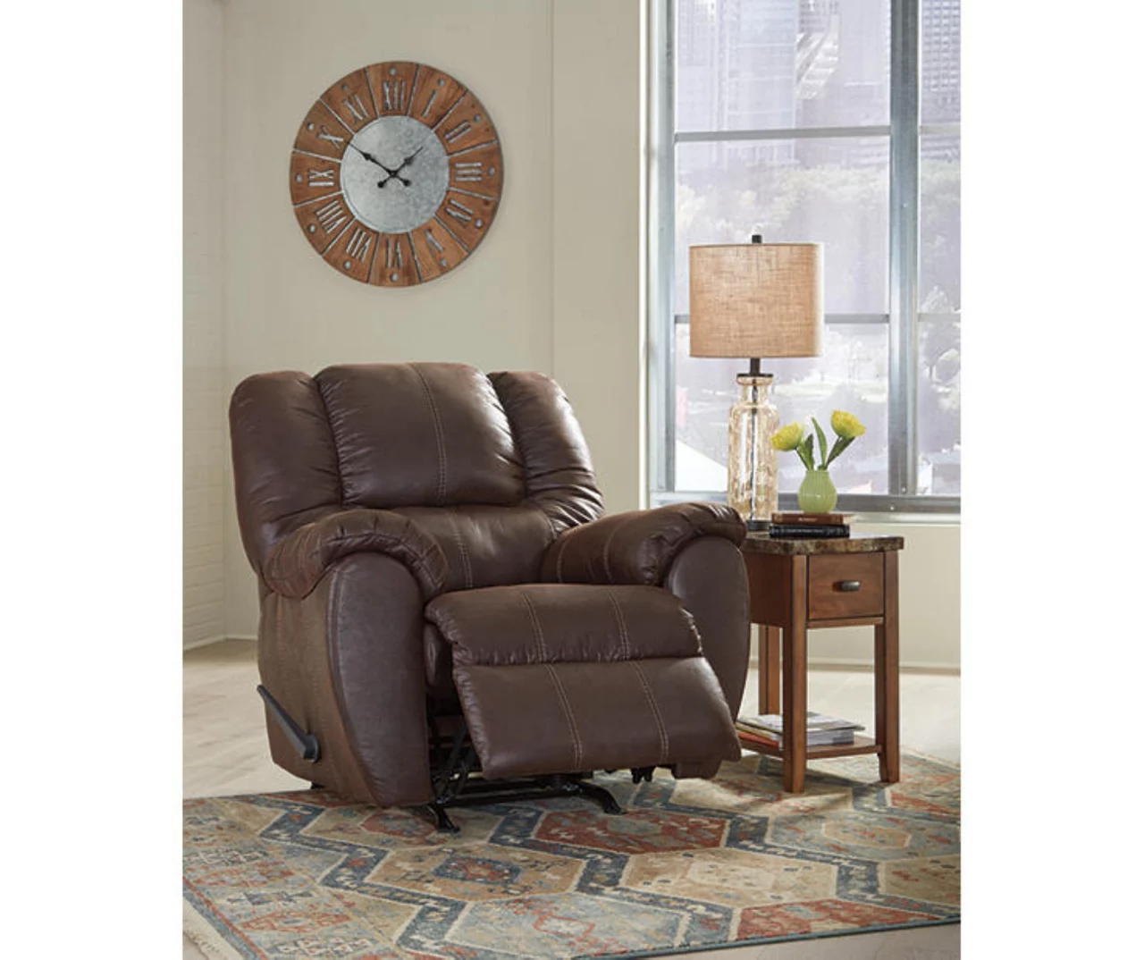 McGann Walnut Faux Leather Rocker Recliner - Image 3