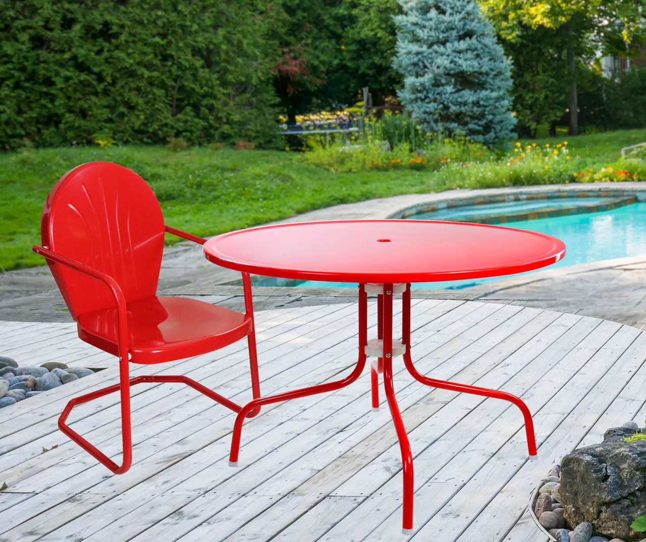 Northlight Retro Tulip Red Metal Patio Dining Table - Image 3