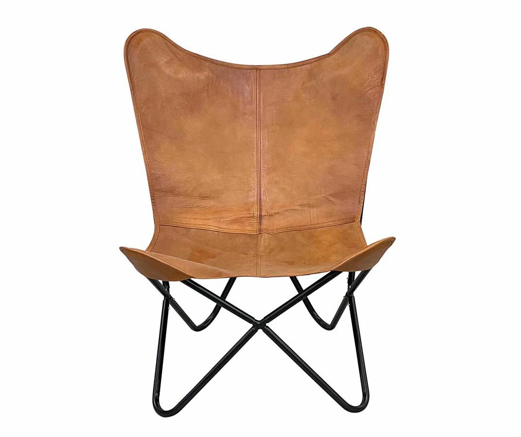 Tan Leather Butterfly Chair - Image 2