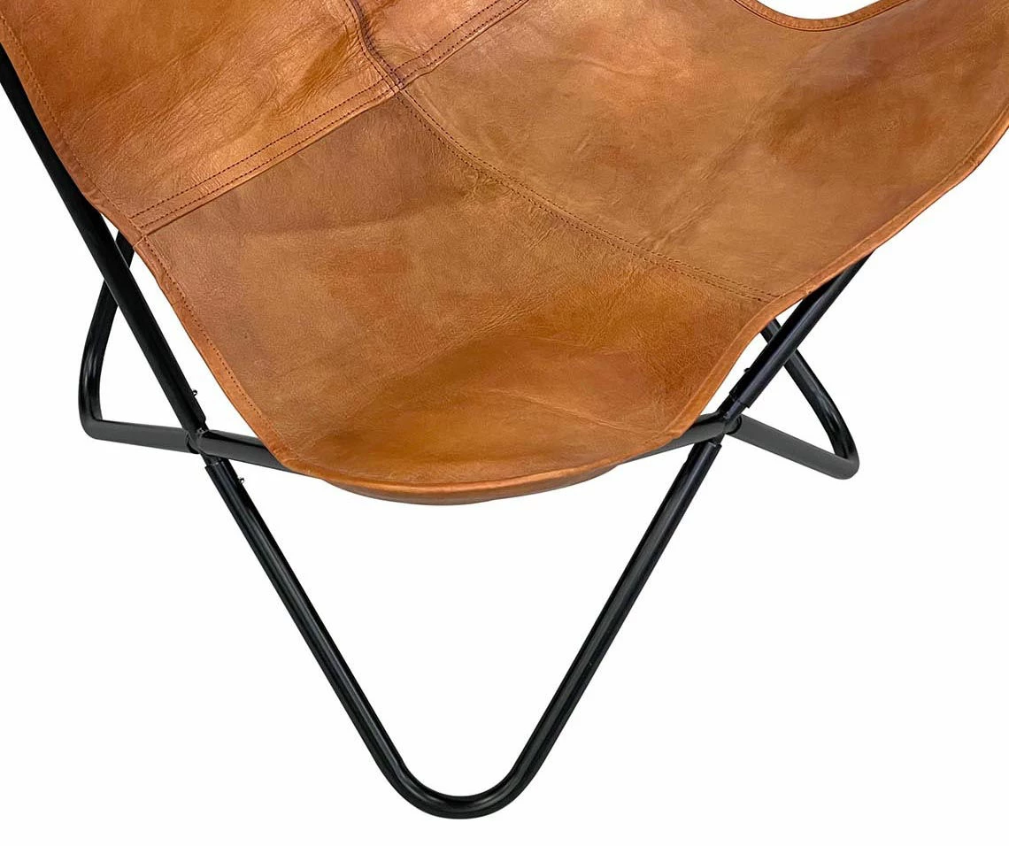 Tan Leather Butterfly Chair - Image 3