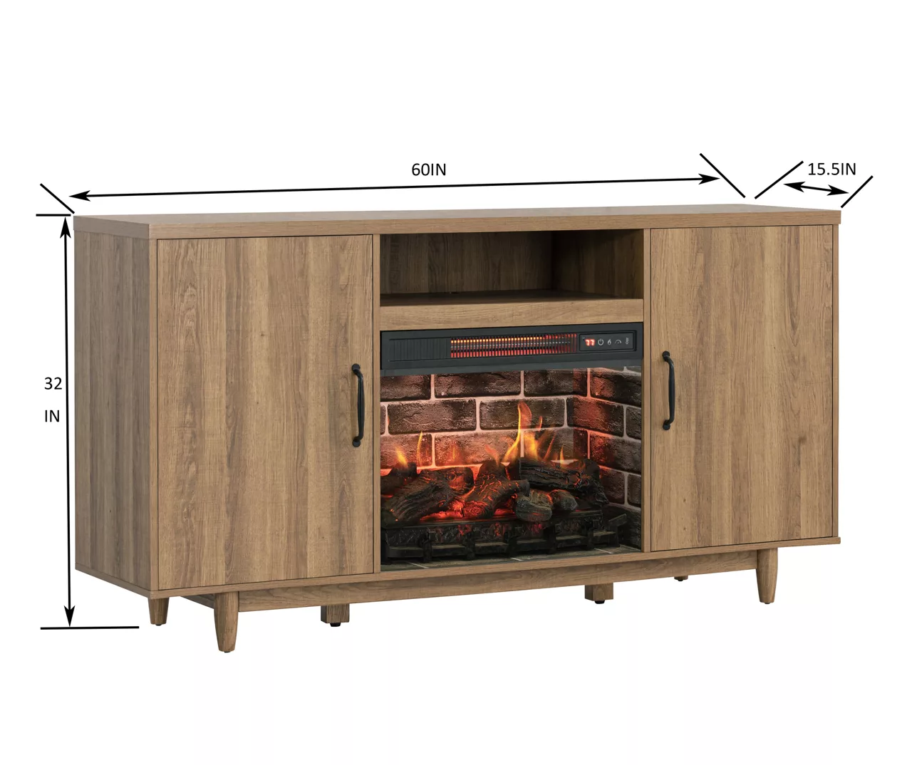 60" Modern Tan Electric Fireplace Console - Image 6