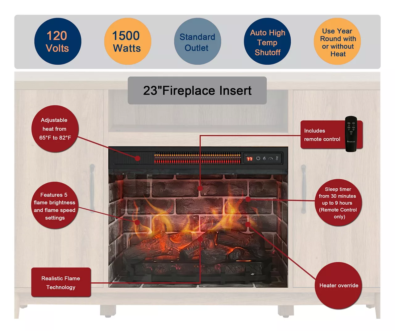 60" Modern Tan Electric Fireplace Console - Image 4