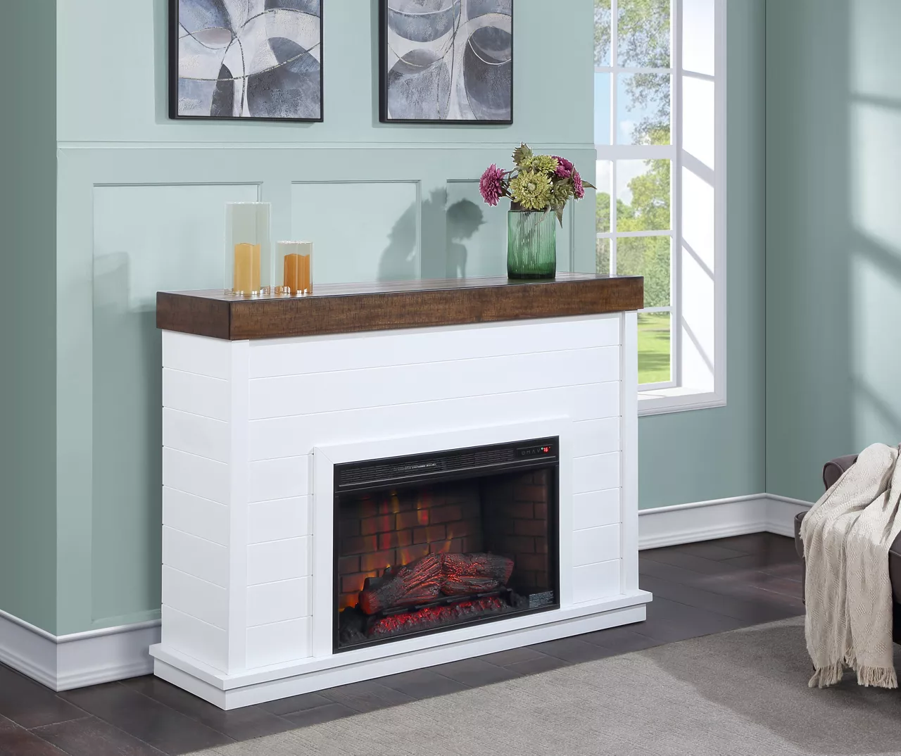 62" White Shiplap Grand Electric Fireplace - Image 3