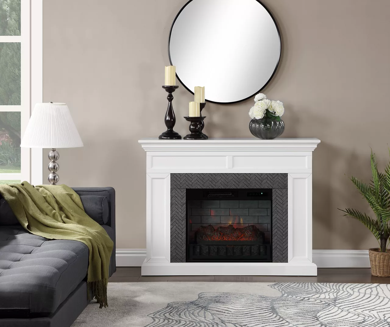48" Faux Herringbone Mantel Electric Fireplace - Image 2