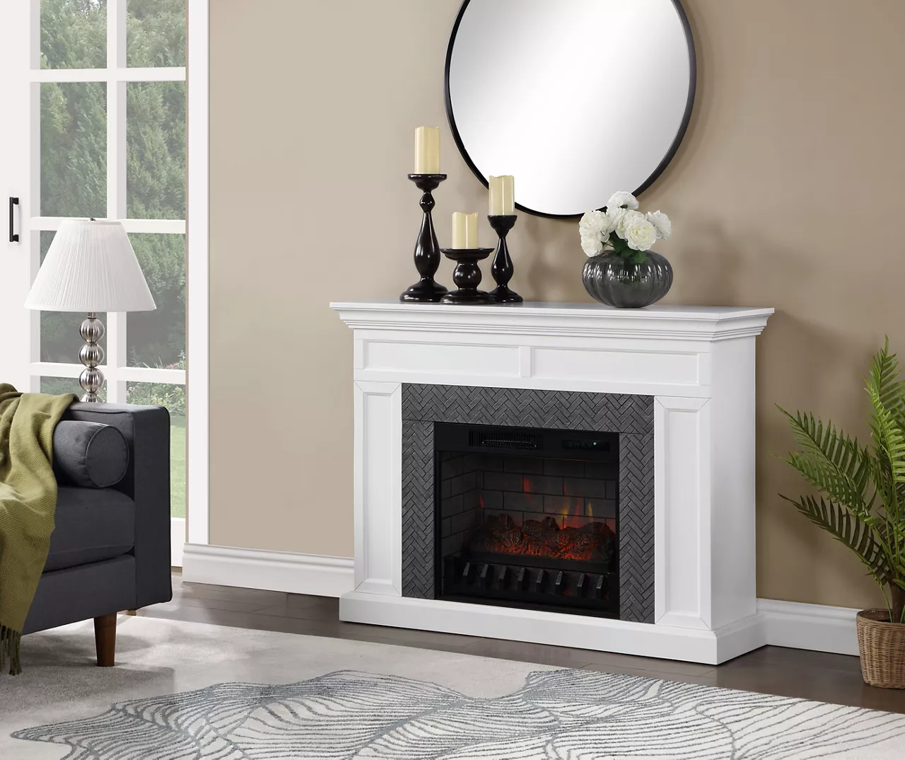 48" Faux Herringbone Mantel Electric Fireplace - Image 3
