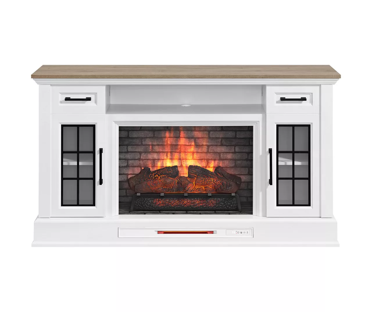 60" White 2-Door Electric Fireplace Console