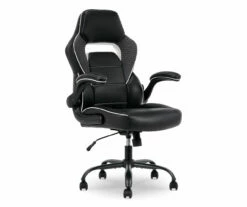 White & Black Faux Leather Gaming Chair