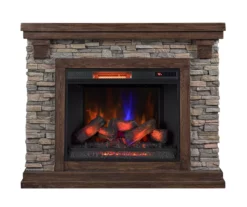 50" Madison Pine & Faux Stone Electric Fireplace