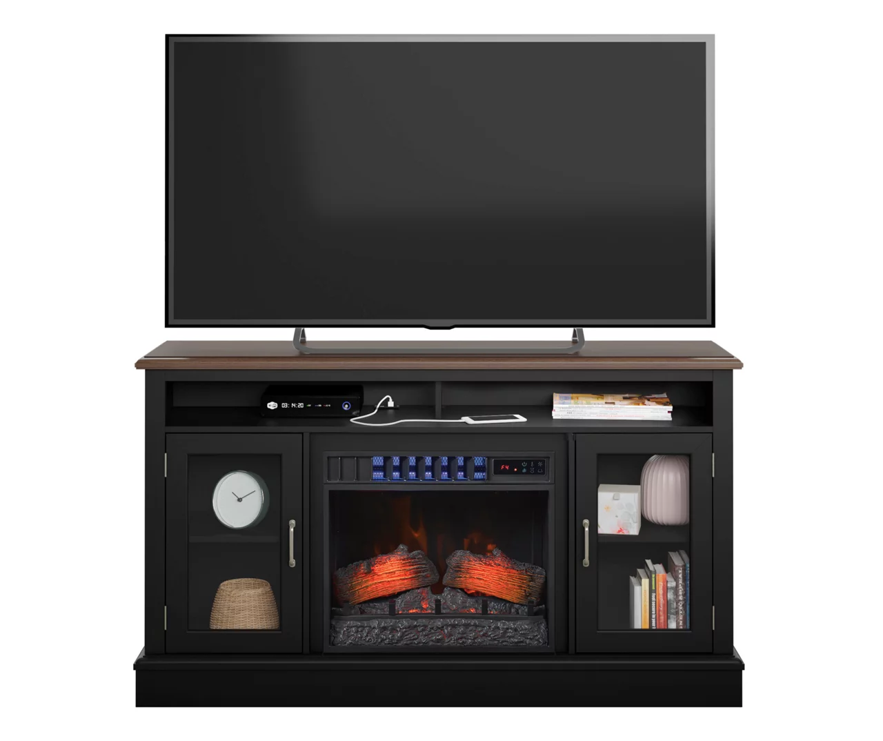 59.5" Black CoolGlow Electric Fireplace & Fan Console - Image 2