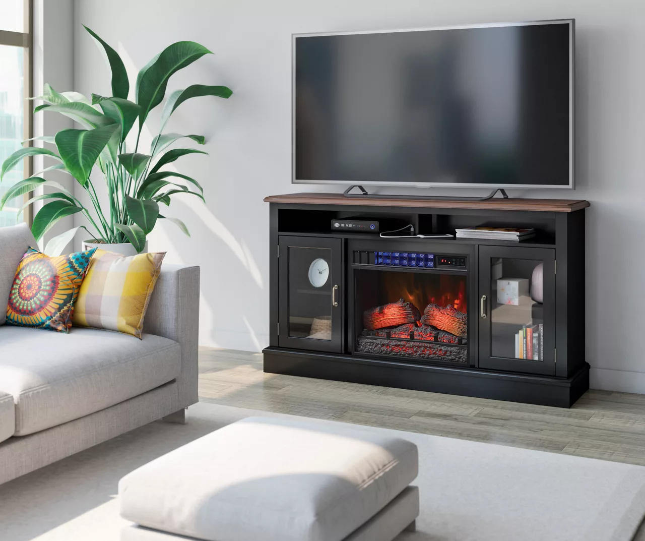 59.5" Black CoolGlow Electric Fireplace & Fan Console - Image 5