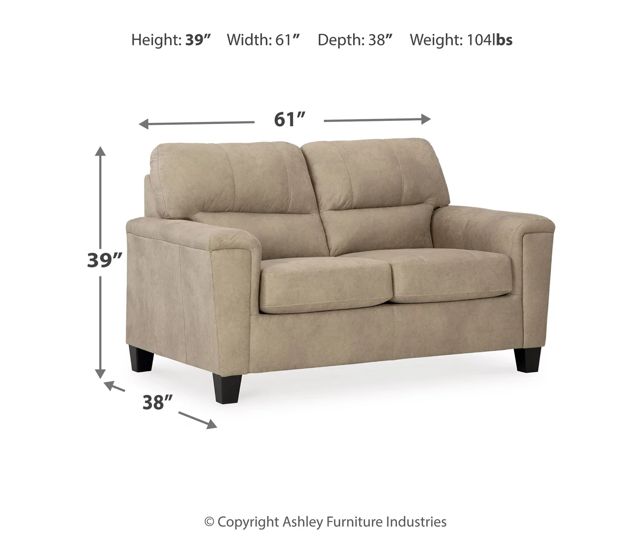 Tishen Pebble Sand Faux Leather Loveseat - Image 7