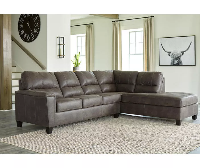 Signature Design By Ashley Navi Smoke Faux Leather Sectional With Right-Facing Chaise - Image 2