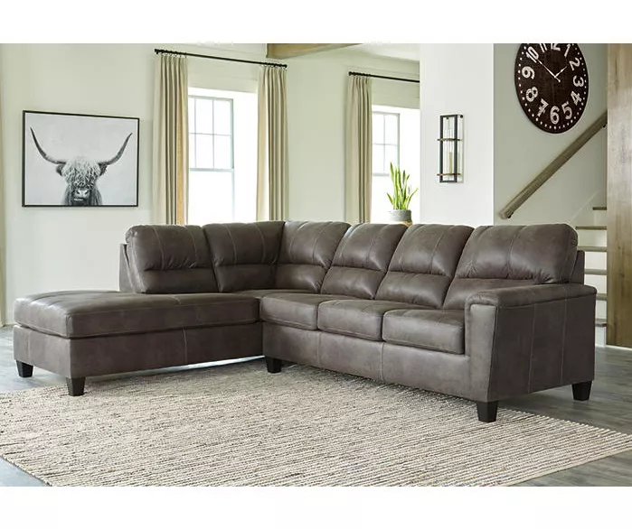 Signature Design By Ashley Navi Smoke Faux Leather Sleeper Sectional With Left-Facing Chaise - Image 2