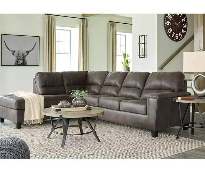 Signature Design By Ashley Navi Smoke Faux Leather Sleeper Sectional With Left-Facing Chaise - Image 4