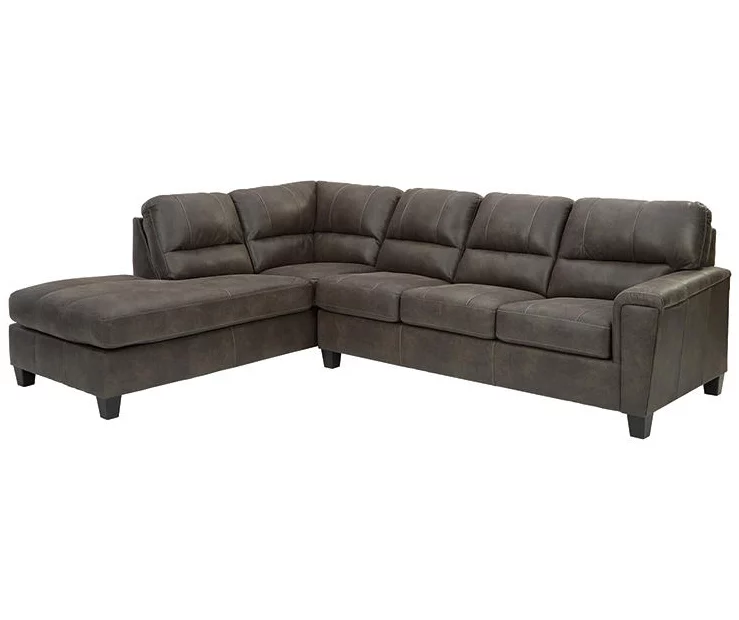 Signature Design By Ashley Navi Smoke Faux Leather Sleeper Sectional With Left-Facing Chaise