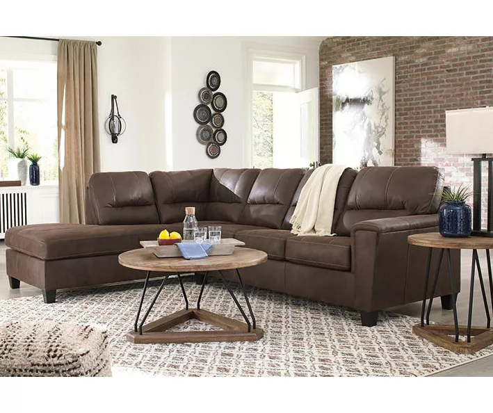 Signature Design By Ashley Navi Chestnut Faux Leather Sectional With Left-Facing Chaise - Image 4