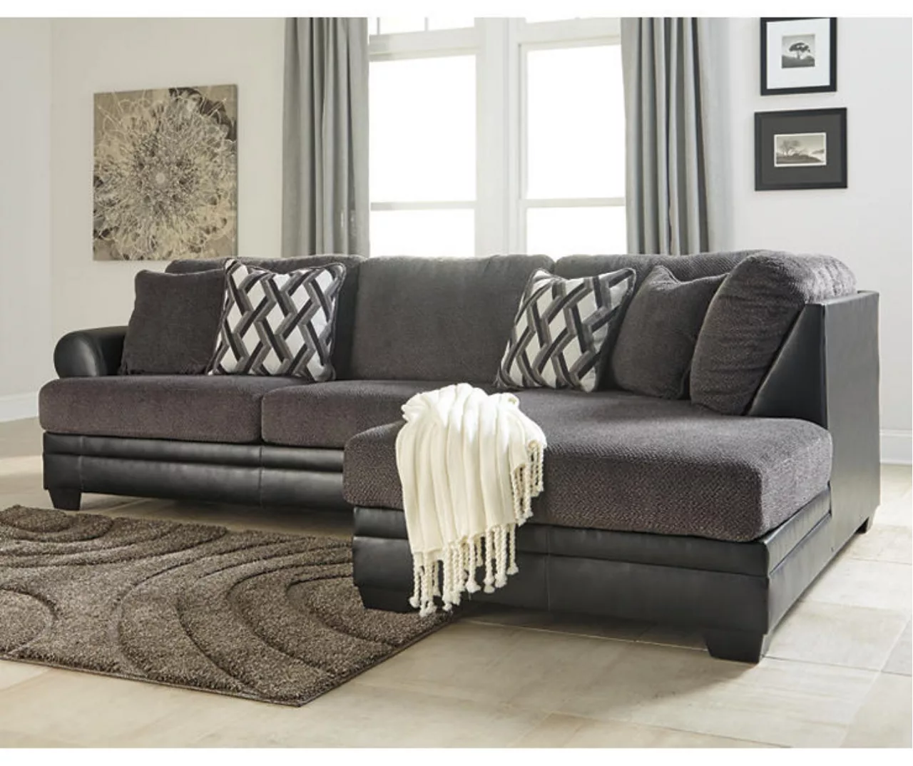 Signature Design By Ashley Kumasi Gray Faux Leather Sectional With Right-Facing Chaise - Image 2