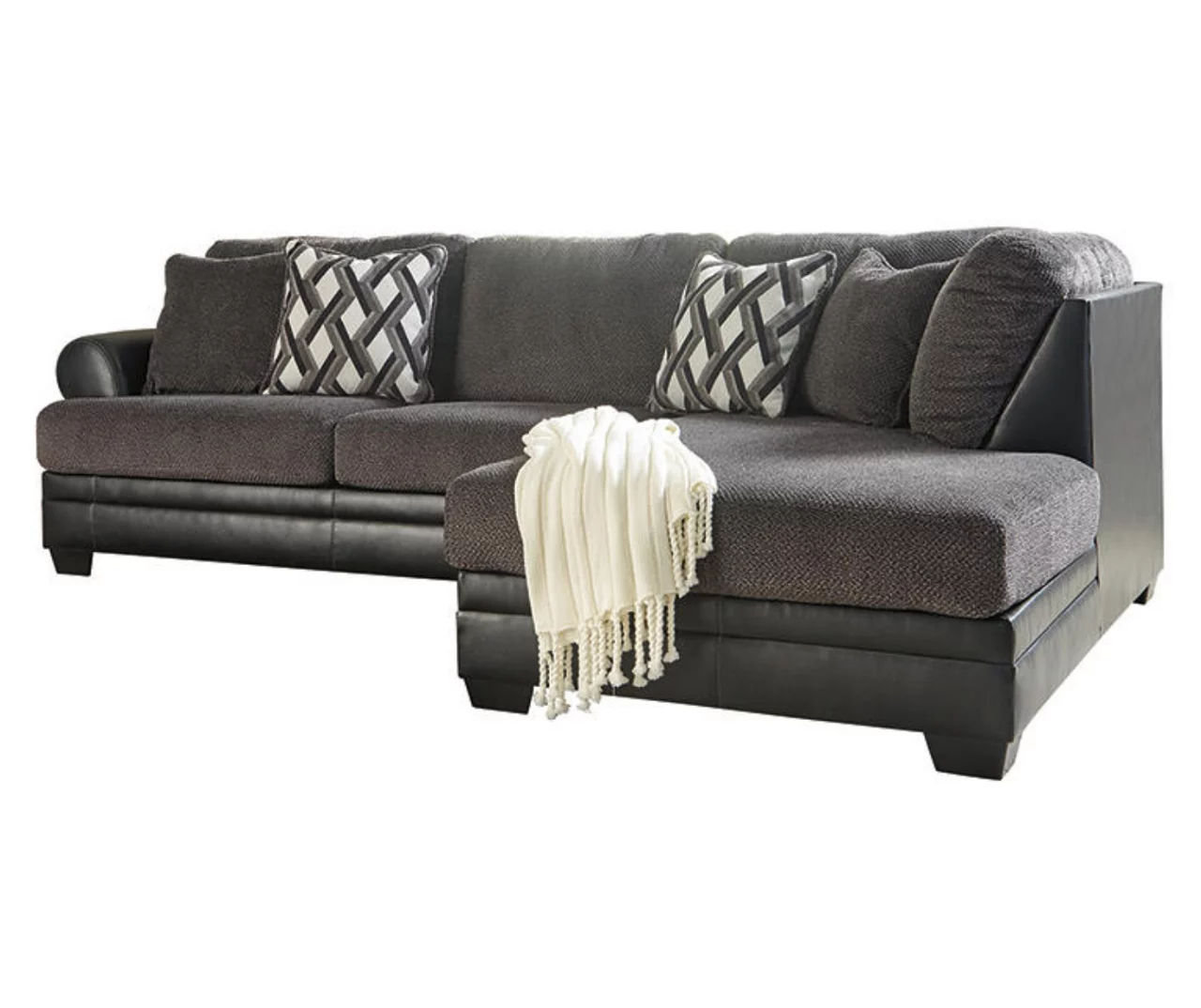 Signature Design By Ashley Kumasi Gray Faux Leather Sectional With Right-Facing Chaise